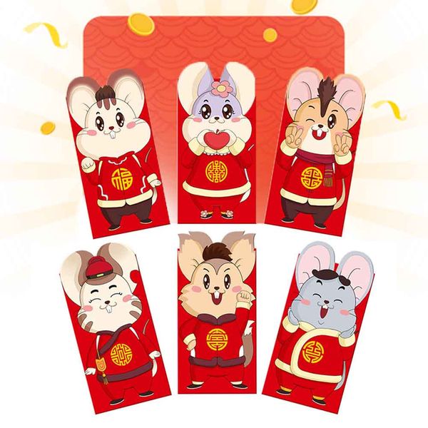 

6pcs/set rat packet gift money pocket lucky red envelopes hong bao traditional paper cute spring festival 2020 chinese new year