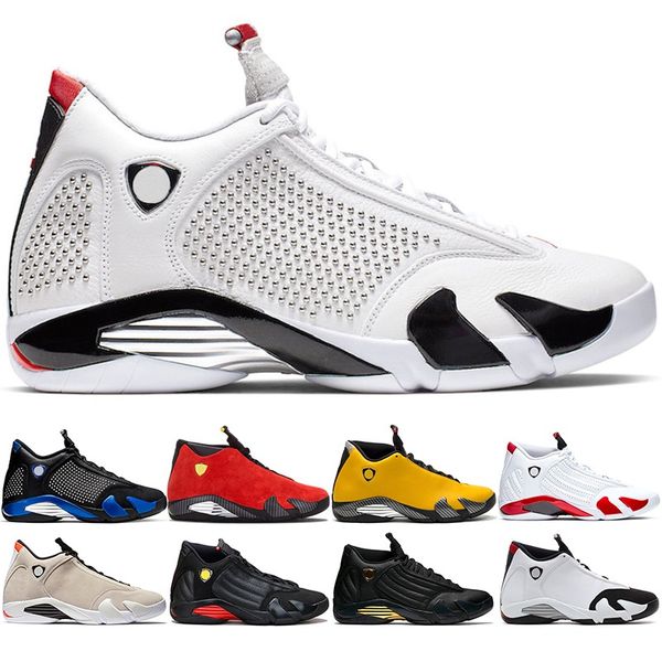 

new 14 men basketball shoes 14s candy cane black white yellow red desert sand dmp mens trainer sports sneakers size 41-47, White;red