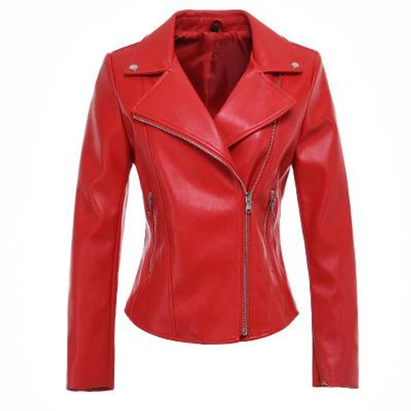 

new faux leather jacket for women biker jacket soft black red pu casual zipper punk slim motor leather jackets