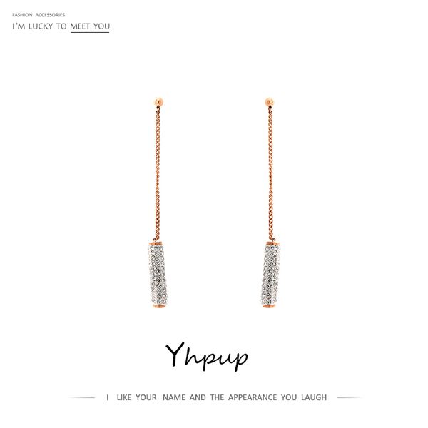 

yhpup long chain rhinestone dangle earrings temperament luxury female wedding party jewelry statement charm stainless steel 2019, Silver