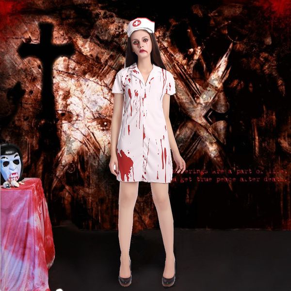

Bloody Nurse Halloween Cosplay Costume Ghost Horror Props Stagewear Theme Occupational Costumes