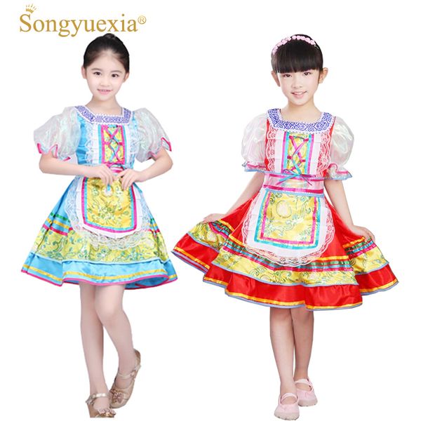 

songyuexia russian national performance costumes for kids chinese folk dance dress for girls modern dance princess dress, Black;red