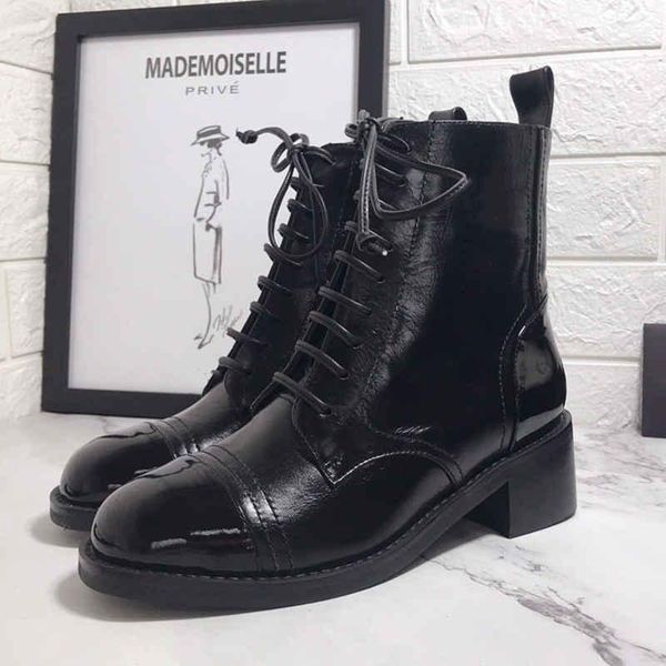 

2019 new autumn and winter boots womans leather shoes ankle boots factory direct female rough heel round head autumn boots wtih box, Black