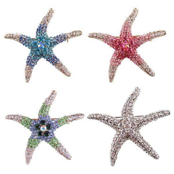 

romantic fully-jewelled starfish brooch high chest button pectoral woman accessories, Gray