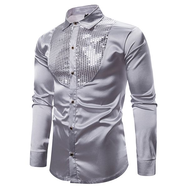 

men's dress shirts shiny gold sequin black silk shirt men long sleeve disco party casual male nightclub prom hip hop, White;black