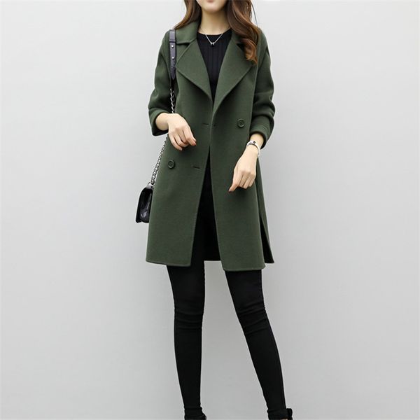 

2019 new woolen coat wool windproof coat loose women's autumn and winter overcoats double breasted mid-long fashion, Black