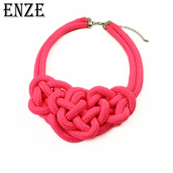 

enze fluorescent color short hand cotton rope heart-shaped chain candy color weaving chain fashion ladies necklace accessories, Silver
