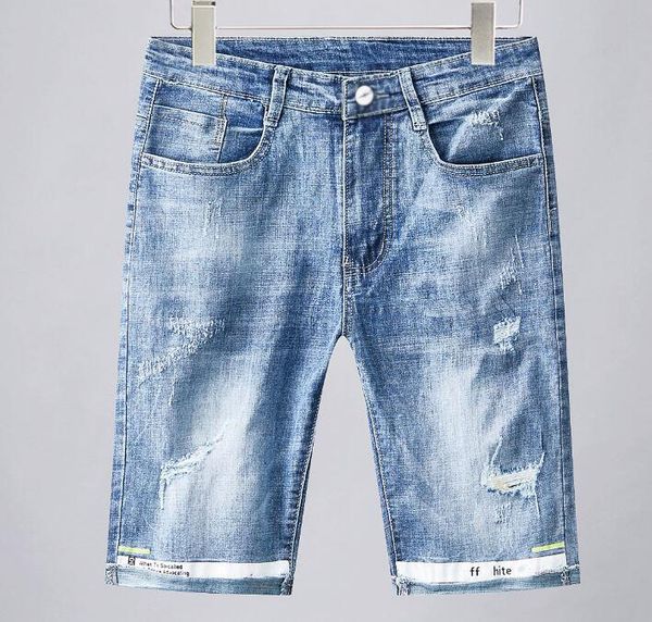 

19ss summer explosion models of white simple wind denim five points pants male trend personality breathable slim wear hole pants, White;black