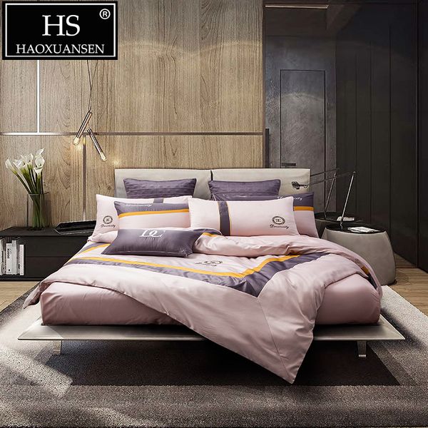 

fashion pink business style 4pcs bedding sets silk imitation cotton duvet cover bed sheet set 200 thread count  king size