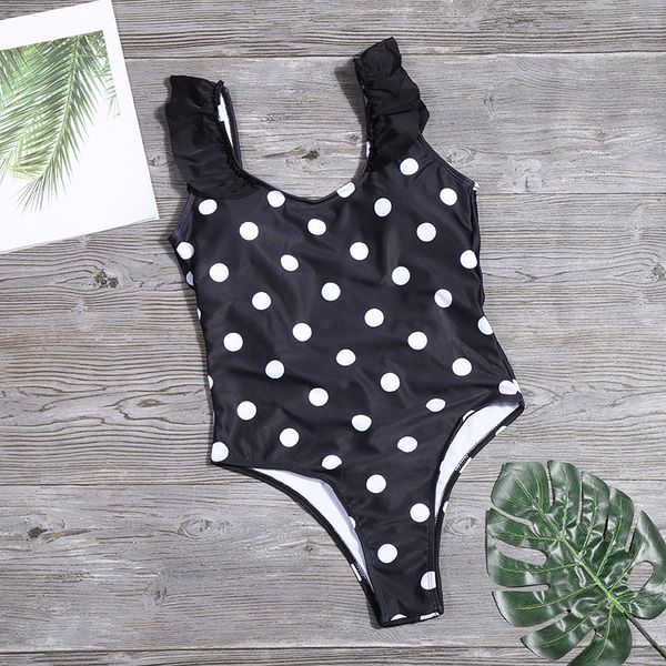

2020 solid ruffle one piece bikinis women bandage swimsuit lace up swimwear backless bathing suit summer dot print beachwear
