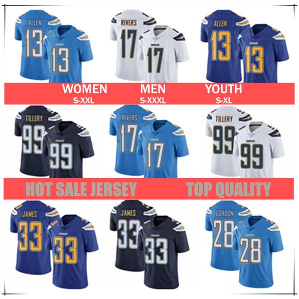 

men women youth los angeles jersey 99 jerry tillery 17 philip rivers 33 derwin james 13 keenan allen charger football jerseys, Black;red