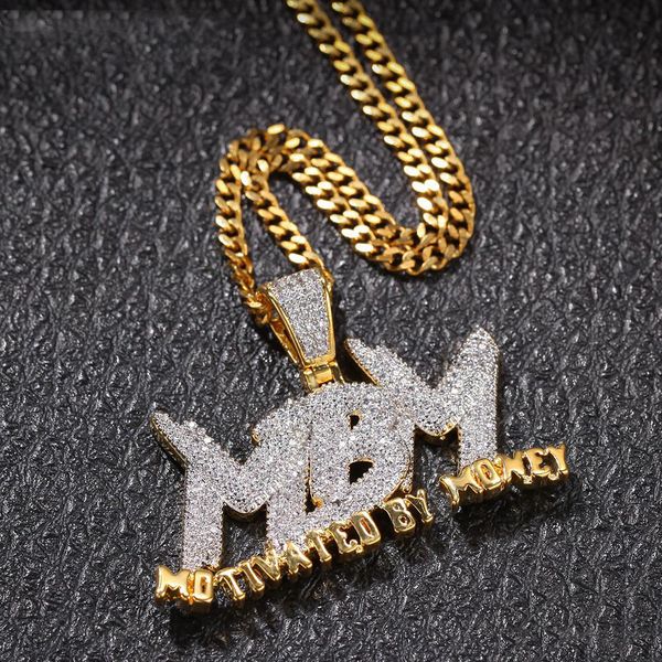 

18k gold plated drip letter mbm motivated by money two tone pendant necklace mens hip hop jewelry gift, Silver