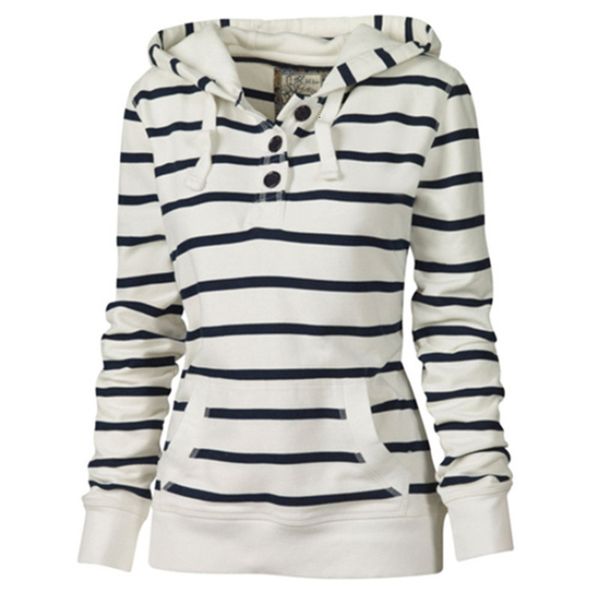 

women's shirt 2019 wear button decorate stripe sweater long sleeves even cap sleeve head jacket female t shirts, Gray;blue