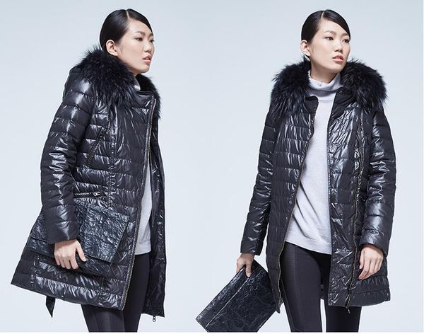 

new ladies zipper body down jacket, Black