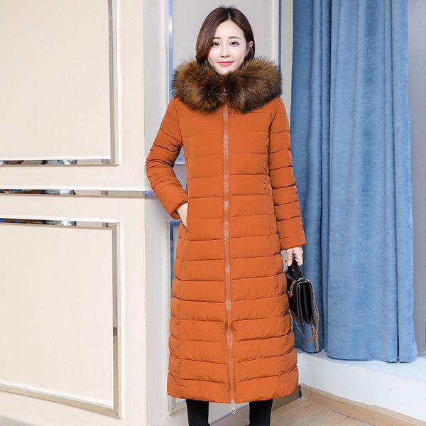 

winter cotton-padded jacket women fashion solid color zipper parka coat long hooded duck down jacket female slim outwear bigsize, Black