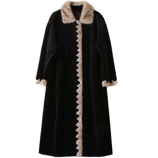 

winter women faux fur coat luxury long fur coat loose lapel overcoat thick warm plus size female plush coats, Black