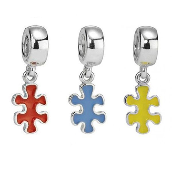 

2019 new 100% 925 sterling silver pandora enamel puzzle pieces blue red yellow pendant charm fit diy bracelet necklace jewelry gift, Black