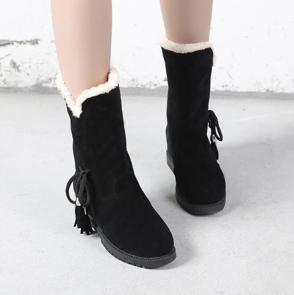 

2019 winter suede leather warm snow shoes women boots ankle fashion plush fur velvet boots female booties shoes woman xr88, Black