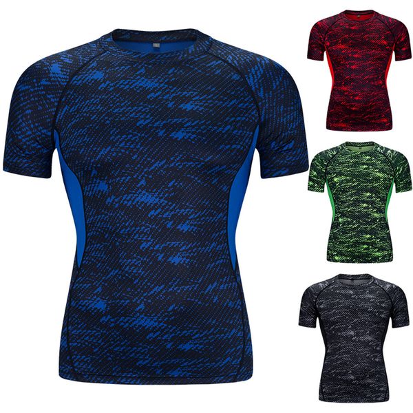 

men gym sport running t shirt fitness training quick dry stretch tee shirts 2019 cotton gym shirt sport t men short, Black;red