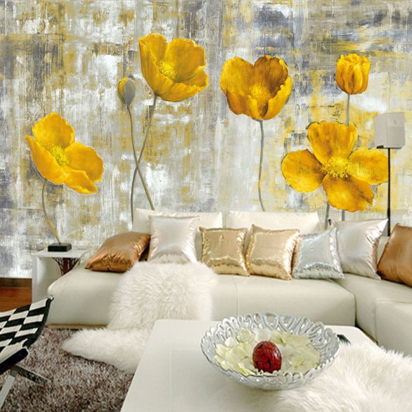 

european style vintage yellow flower backdrop wall 3d mural wallpaper l gallery dining room art wallpaper papel de parede 3d