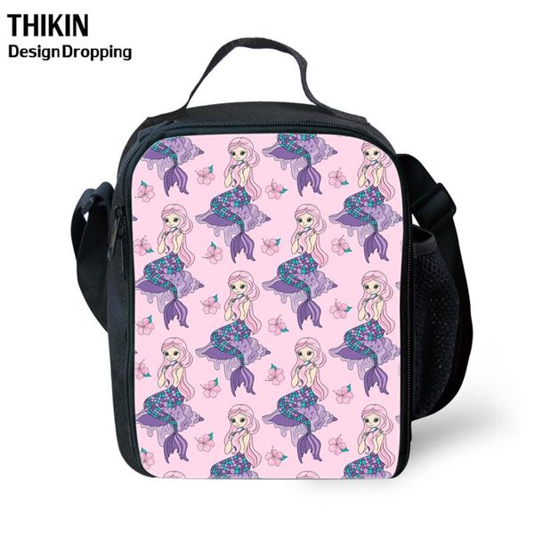 

thikin girls cute lunch bag coral mermaid princess print neoprene lunch bag kids cartoon school supplies customized bags, Blue;pink