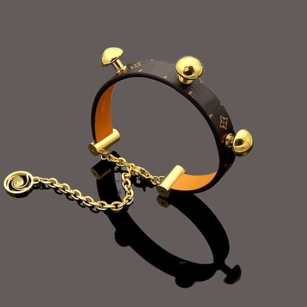 

New Style Titanium Steel Leather Bracelets With Gold Shape Design For Women And Men Flower Pattern Bracelet Brand Fine Jewelry