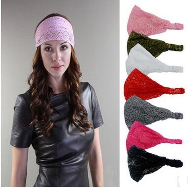 

girls lace hair band women pierced elastic headband lady girl candy color hairband fashion sports hair hoop hair accessories 8 colors zyq315, Slivery;white