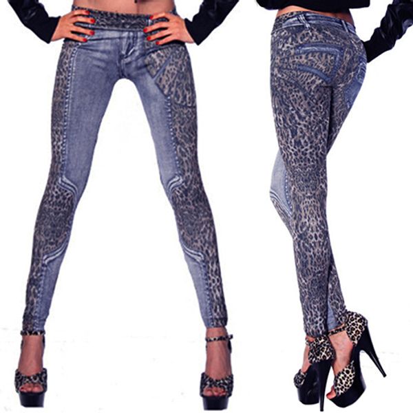 

fashion women ladies' pants leopard slim fit pencil jeans casual trousers, Blue