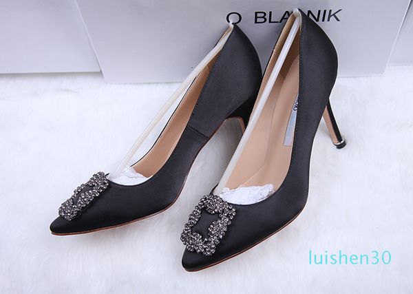 

2018 new italy brand mercerized denim genuine silk wedding shoes silver rhinestone high heels women's shoe wedding bridal shoes with bo, Black