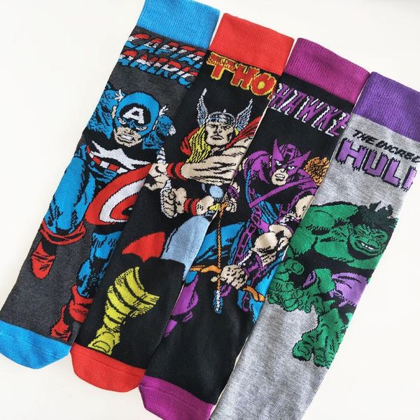 

hero series print homme socks sport casual mid calf hosiery marvel movie peripheral mens socks cartton, Black
