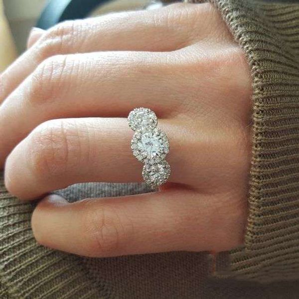 

luxury female round finger ring retro silver color crystal zircon stone rings for women vintage wedding jewelry gifts
