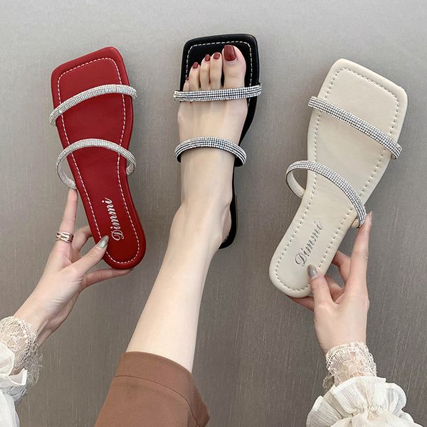 

shoes low cross-tied rubber flip flops ladies' slippers glitter slides summer woman slipers women fashion square toe, Black