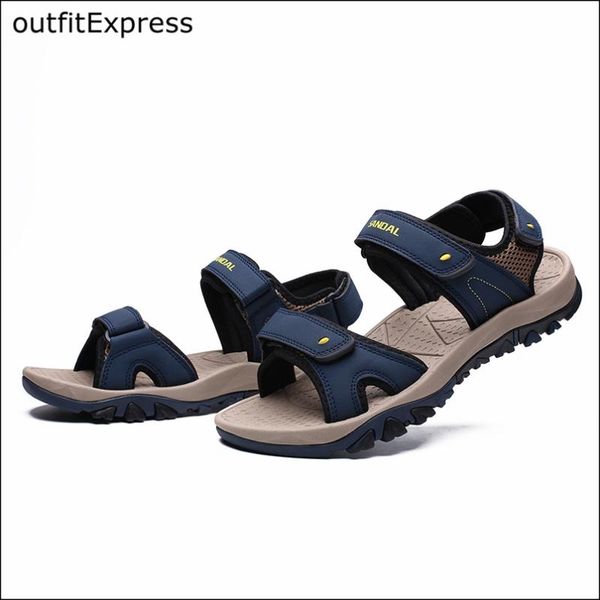 

2020 new big size leather buckle men sandals summer quality beach buckle slippers casual sneakers outdoor beach shoes size 39-46