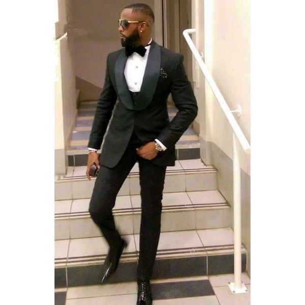

black slim fit men suits for groom wedding tuxedos 2020 shawl lapel custom male blazer 3 piece men jacket pants vest, White;black