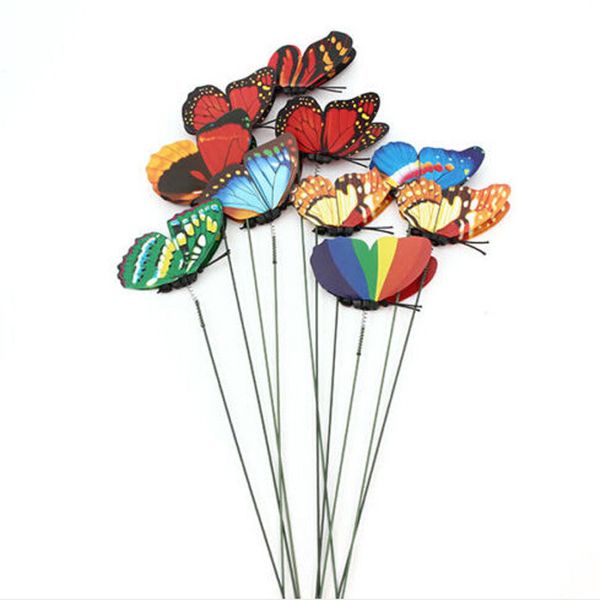 

new wholesale 10pcs colorful butterfly on sticks garden vase lawn craft art decoration new arrivals