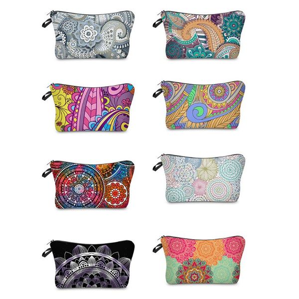 

women lady travel makeup bag printed mandala flower pattern cosmetic pouch coin purse casual storage organizer