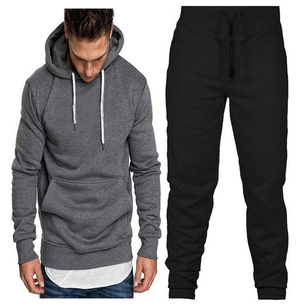 

men hoodies sweatshirt set 2019 sport men's long sleeve hoodies pullover athletic sports jogging sweatsuit for workout running, Gray