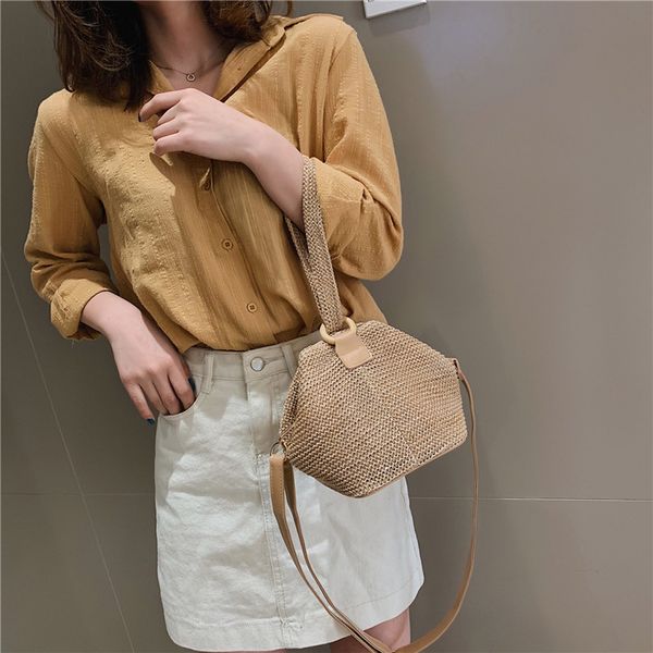 

fashion bag women fashion women's open weaving solid color messenger bag hand shoulder kj