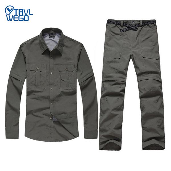 

trvlwego trekking camping outdoor shirt pants uv resistant fast drying speed removeable men quick dry active sports suit blouse, Black;green