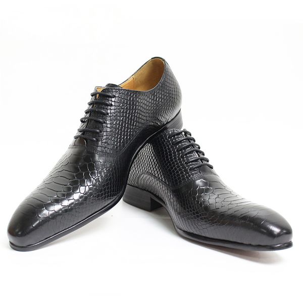 

men leather shoes snake skin prints men business dress classic style coffee black lace up pointed toe shoes for men oxford shoes