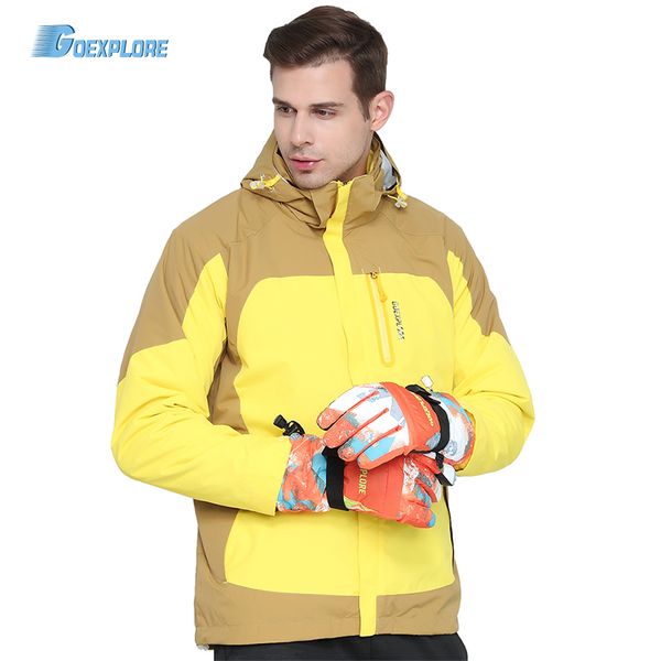 

goexplore outdoor jacket 3 in 1 male waterproof breathable thicken lining thermal warm camping coat hiking jackets for men, Blue;black