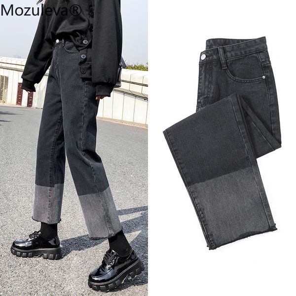 

mozuleva high waist jeans women spring pockets patchwork korean trouser female denim wide leg pants ladies jeans 2020 plus size, Blue