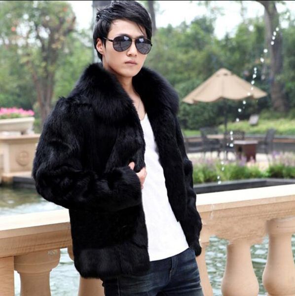 

2018 winter fashion new black artificial fur men's slim jacket plush jacket plush knee men's fur coat m-3xl