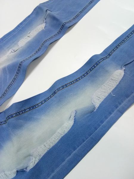 

mens casual skinny jeans pants men solid black ripped jeans men ripped beggar jeans with knee hole for youth men, Blue
