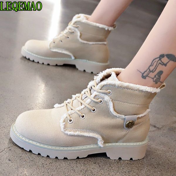 

fashion autumn lace-up women shoes square heel shoes platform canvas boots women ankle girls boots 35 -39, Black