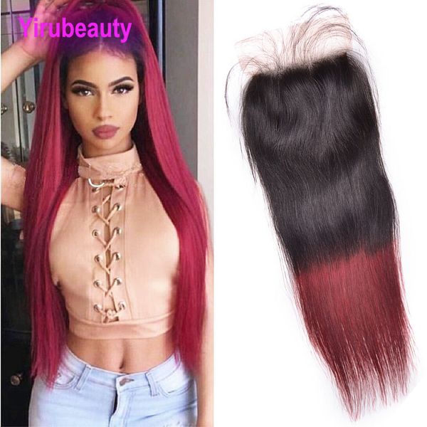 

peruvian human hair 1b/99j straight body wave 4x4 lace closure middle three part 1b 99j ombre hair closures, Black;brown