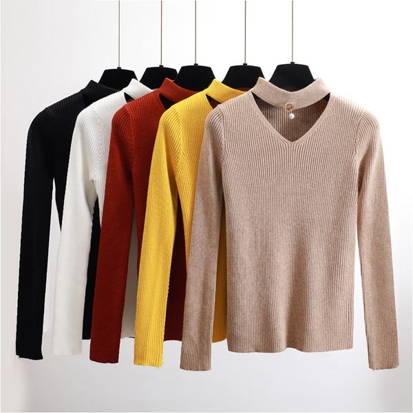 

женщина дизайнер свитера свитера женщин новый сексуальный холтер свитера зимы осени свитера пуловеры женщины тонкий v neck top high quality, White;black