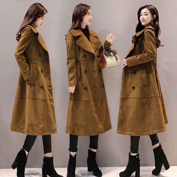 

new 2020 autumn overcoats women's trench coats long fashion turn down collar ladies' clothing plus size 5xl lx1139, Tan;black