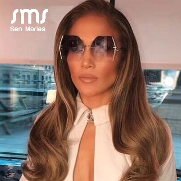 

women new rimless oversized sunglasses men luxury fashion metal square female sun glasses gradient colorful shades uv400 oculos ch01, Blue