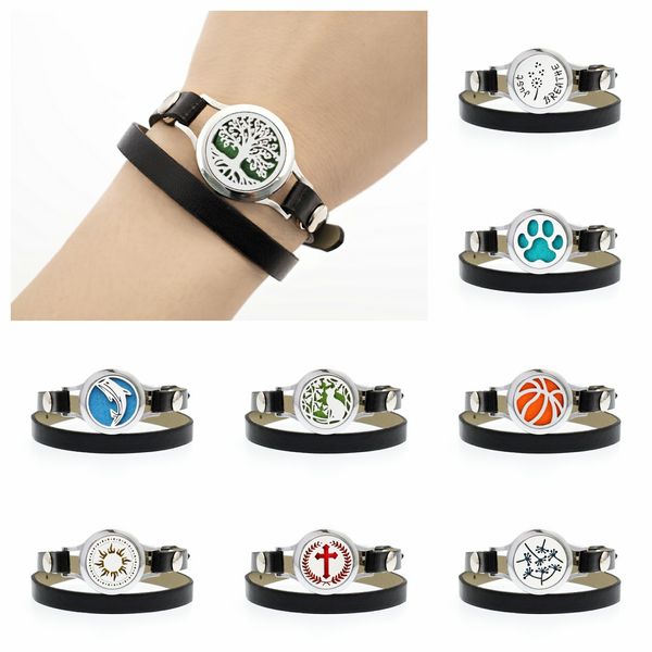 25MM essenciais pulseiras Oil Difusor Abrir Medalhão para as Mulheres Homens PU Leather Enrole Bangle espaçadores Aromaterapia moda jóias